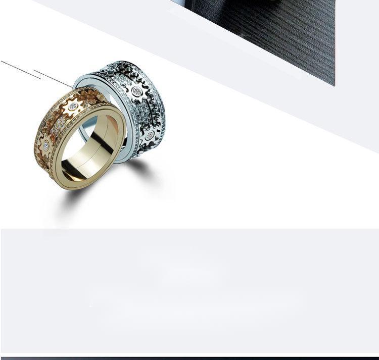 Inlaid stone inlaid with gypsophila diamond gear rotating men and women vibrato the same ring - Image 5