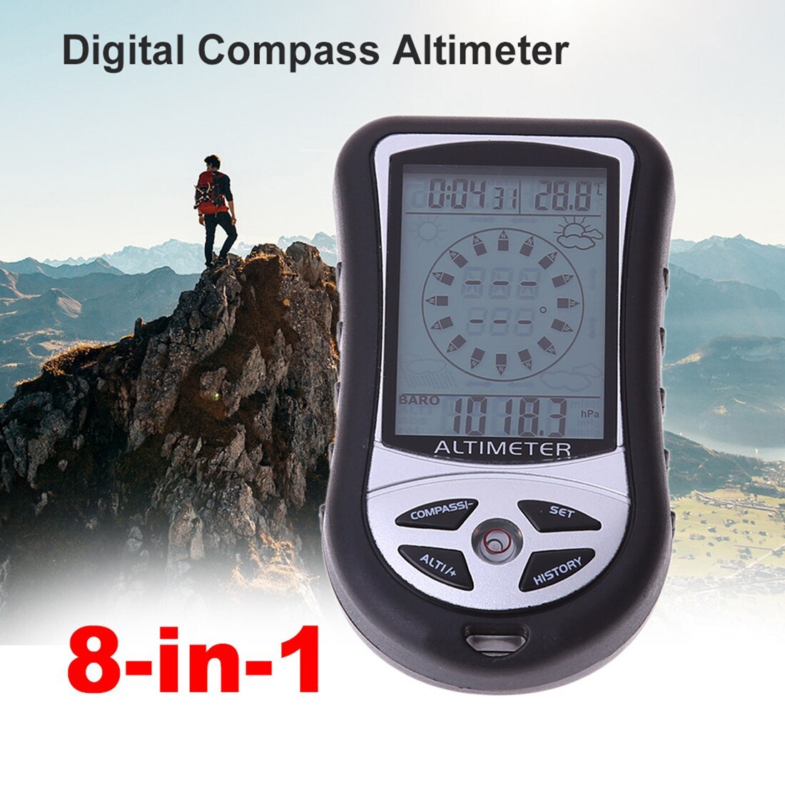 8-in-1 hand-held electronic altimeter Mountaineering portable fishing barometer compass altimeter - Image 4
