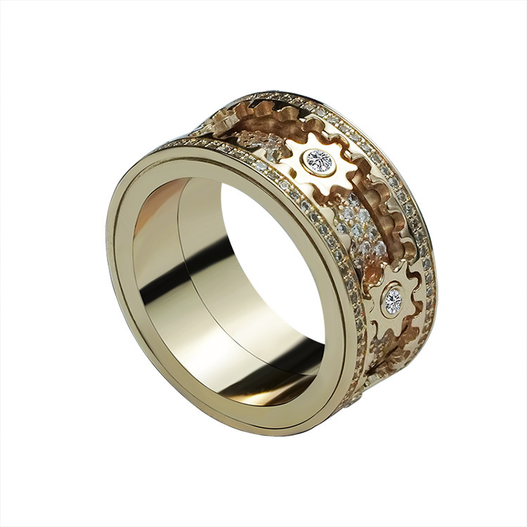 Inlaid stone inlaid with gypsophila diamond gear rotating men and women vibrato the same ring - Image 6