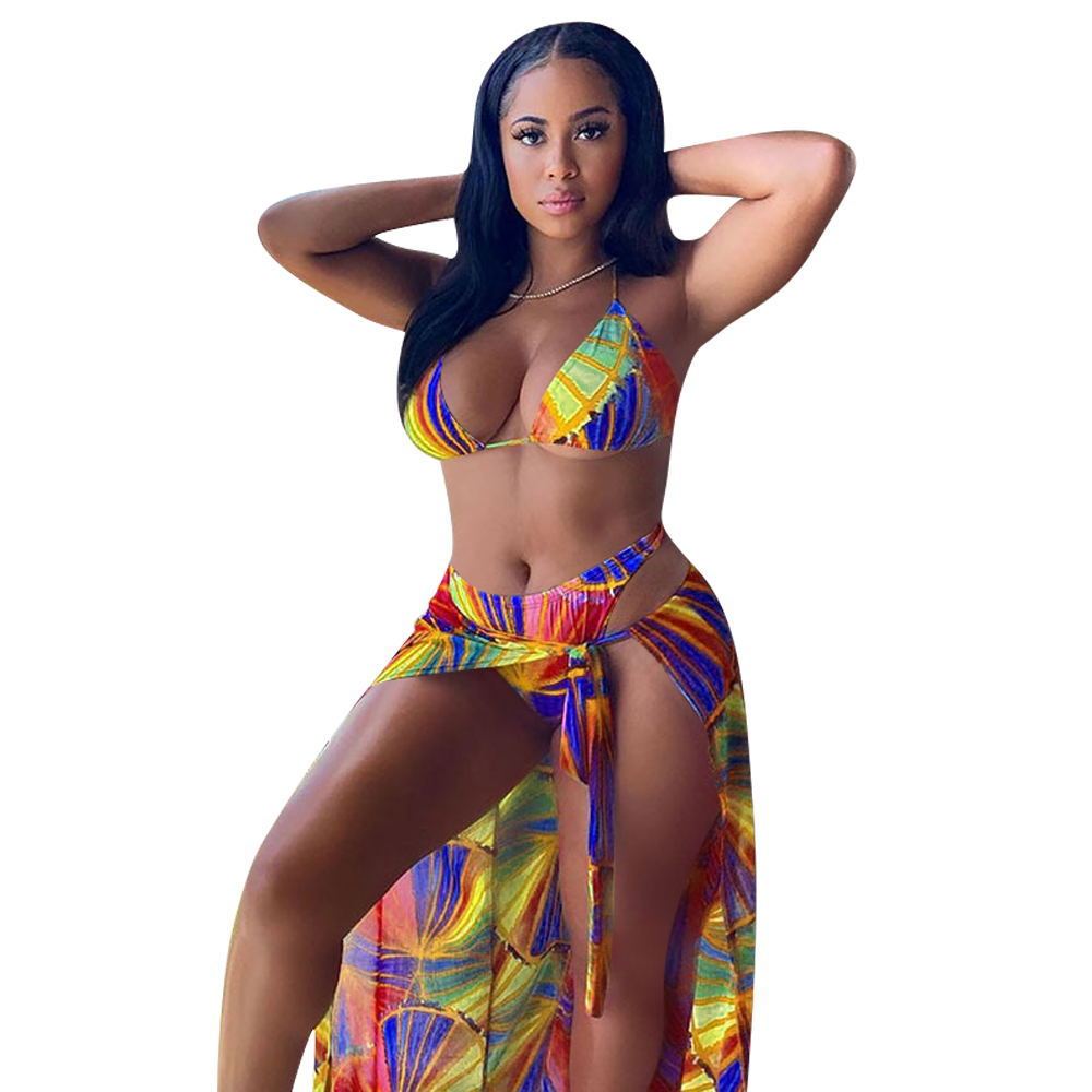 Split Swimsuit Summer Bikini Three-piece Print Beach Suit Swimming Sportswear - Image 3