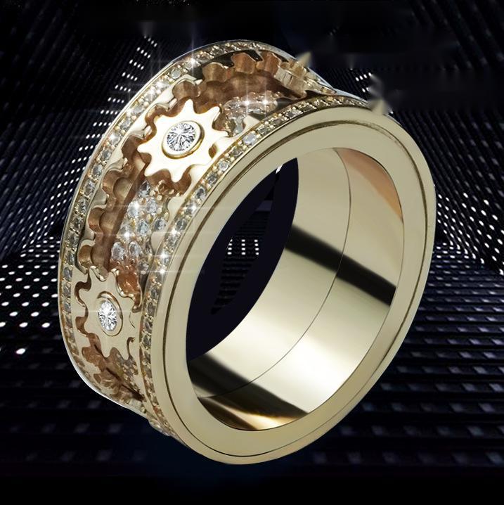 Inlaid stone inlaid with gypsophila diamond gear rotating men and women vibrato the same ring - Image 4