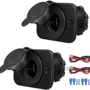 2-Pack Cigarette Lighter Socket, 12V Power Outlet Receptacle for Car Marine Motorcycle ATV RV, with Wire Fuse DIY Kit by Riseuvo 2-Pack Cigarette Lighter Socket, 12V Power Outlet Receptacle for Car Marine Motorcycle ATV RV, with Wire Fuse DIY Kit by Riseuvo