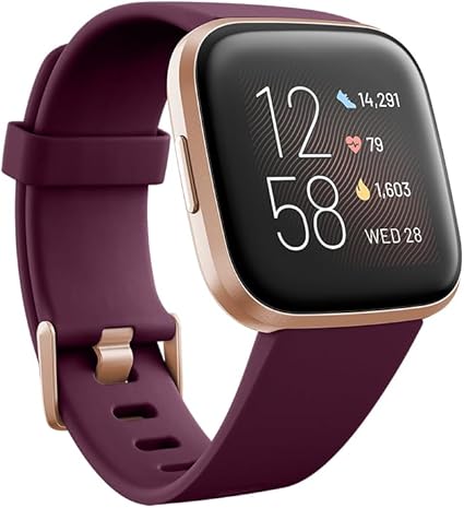 Fitbit Versa 2 Health and Fitness Smartwatch with Heart Rate, Music, Alexa Built-In, Sleep and Swim Tracking, Bordeaux/Copper Rose, One Size (S and L Bands Included)