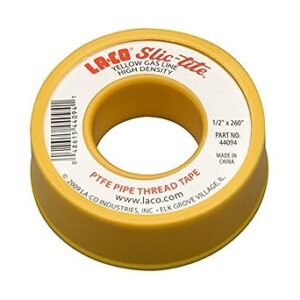 LA-CO 44094 Slic-Tite PTFE Gas Line Pipe Thread Tape, Premium Grade, [260″ Length, 1/2″ Wide], Yellow