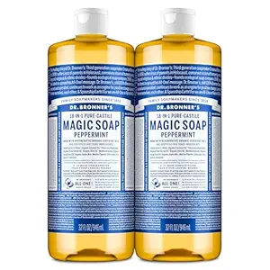 Dr. Bronner’s Pure-Castile Magic Liquid Soap- Made with Regenerative Organic Oils- For Body, Face, Hair, Dishes, Pets, Laundry Natural, Vegan, Non-GMO – Peppermint, 32 oz (2-Pack) Dr. Bronner’s Pure-Castile Magic Liquid Soap- Made with Regenerative Organic Oils- For Body, Face, Hair, Dishes, Pets, Laundry Natural, Vegan, Non-GMO – Peppermint, 32 oz (2-Pack)