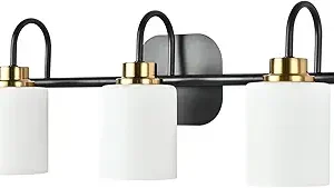 Mid Century Modern Matte Black and Gold 3 Lights Milky Glass Wall Light Fixture for Bathroom Modern Bathroom Vanity Lights Over Mirror(Exclude E26 Bulb) Mid Century Modern Matte Black and Gold 3 Lights Milky Glass Wall Light Fixture for Bathroom Modern Bathroom Vanity Lights Over Mirror(Exclude E26 Bulb)