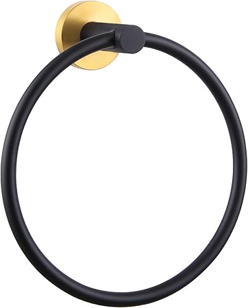 APLusee Black Gold Towel Ring for Bathroom Wall, Stainless Steel Hand Towel Holder, Wall Mounted