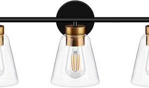 WIHTU Bathroom Vanity Light Fixtures, 3-Light Modern Wall Sconce with Matte Black Finish, Vintage Indoor Wall Lighting with Glass Shade, Wall Lamp for Mirror Cabinet, Powder Room, Dressing Table WIHTU Bathroom Vanity Light Fixtures, 3-Light Modern Wall Sconce with Matte Black Finish, Vintage Indoor Wall Lighting with Glass Shade, Wall Lamp for Mirror Cabinet, Powder Room, Dressing Table