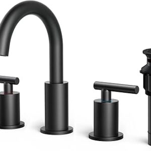FORIOUS Black Bathroom Faucets 3 Hole, 2 Handle 8 Inch Widespread Matte Black Vanity Faucet 3 Holes with 360 Degree Rotating Spout for 6 to 12 inch Sink, Metal Pop Up Drain and cUPC Supply Lines FORIOUS Black Bathroom Faucets 3 Hole, 2 Handle 8 Inch Widespread Matte Black Vanity Faucet 3 Holes with 360 Degree Rotating Spout for 6 to 12 inch Sink, Metal Pop Up Drain and cUPC Supply Lines