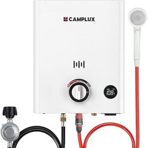 CAMPLUX First F5 Portable Propane Water Heater 1.32 GPM, 34,000 BTU Portable Hot Water Heater for RVs, Campings, Cabins & Barns, Ultra Portable Screw-Free Design, Easy Setup & Temperature Control CAMPLUX First F5 Portable Propane Water Heater 1.32 GPM, 34,000 BTU Portable Hot Water Heater for RVs, Campings, Cabins & Barns, Ultra Portable Screw-Free Design, Easy Setup & Temperature Control