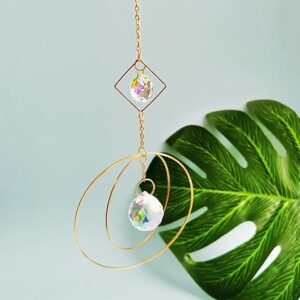 WEISIPU Crystal Hanging Decorations – Moon Ring Rainbow Crystal Suncatcher Hanging Prism Ornament Pendant Home Garden Car Decor(5) WEISIPU Crystal Hanging Decorations – Moon Ring Rainbow Crystal Suncatcher Hanging Prism Ornament Pendant Home Garden Car Decor(5)