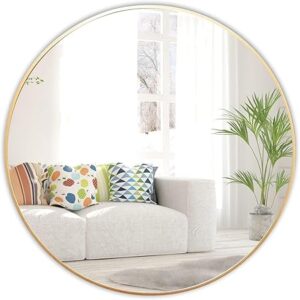 Amgngala Gold Round Mirror 30 Inch, Home Decor Circle Mirror for Wall, Gold Wall Mirrors for Bathroom, Entryway, Living Room, Bedroom, Washroom