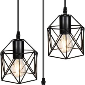 MAXvolador Industrial 3-Light Pendant Lighting, Adjustable Vintage Farmhouse Hanging Light Fixtures with Metal Caged E26 Base for Kitchen Island Dining Room Living Room, Black MAXvolador Industrial 3-Light Pendant Lighting, Adjustable Vintage Farmhouse Hanging Light Fixtures with Metal Caged E26 Base for Kitchen Island Dining Room Living Room, Black