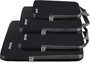 BAGAIL 4 Set/6 Set/8 Set Compression Packing Cubes Travel Accessories Expandable Packing Organizers (Cloth Pattern, 4-Black)