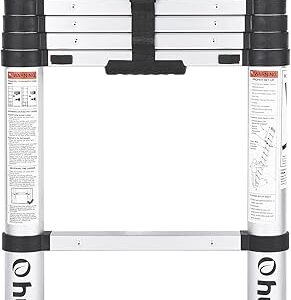 Ohuhu 8.5 FT Aluminum Telescoping Ladder, One-Button Retraction Heavy Duty Extension Ladder for Home, ANSI Certified Collapsible Ladders with Safe Slow Restoring for RV Roof Loft Silver Ohuhu 8.5 FT Aluminum Telescoping Ladder, One-Button Retraction Heavy Duty Extension Ladder for Home, ANSI Certified Collapsible Ladders with Safe Slow Restoring for RV Roof Loft Silver