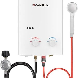 CAMPLUX Tankless Water Heater Outdoor, 1.32 GPM Portable Propane Camping Water Heater, 5L, AY132, White CAMPLUX Tankless Water Heater Outdoor, 1.32 GPM Portable Propane Camping Water Heater, 5L, AY132, White