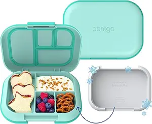 Bentgo Chill Kids Leak-Proof Lunch Box – 4-Compartment Bento Box with Built-In Ice Pack, 3.3 Cup Capacity, PFAS & BPA-Free, Microwave & Dishwasher Safe, Ideal Size for Ages 3 to 7 (Aqua)