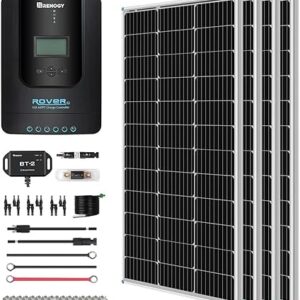 Renogy 400 Watt 12 Volt Premium 4 Pcs 100W Panel+40A MPPT Charge Controller+ Bluetooth Module Fuse+ Mounting Z Brackets+Adaptor Kit +Tray Cables Set, 400W, Grid 12V Solar Power System