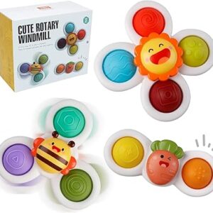 Outgeek [Suction] [Cup] [Spinner Top Toy]s: 3PCS Kids Dimple Sensory [Toy]s Fidget [Spinner]s Babies Bath [Toy]s Gift for Toddlers (Second Edition) (White)