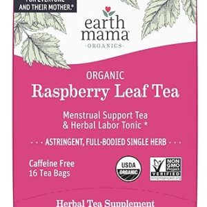 Earth Mama Organic Raspberry Leaf Tea Bags | Labor Tonic & Menstrual Support Herbal Tea, Red Raspberry Leaf Tea for Pregnancy & Postpartum Care Recovery, Caffeine Free Tea, Non GMO, (16 Teabags)