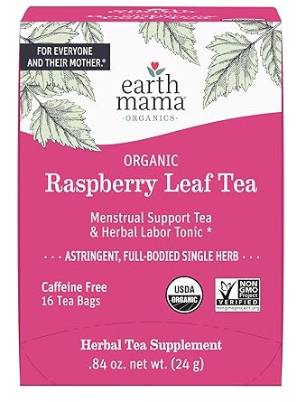 Earth Mama Organic Raspberry Leaf Tea Bags | Labor Tonic & Menstrual Support Herbal Tea, Red Raspberry Leaf Tea for Pregnancy & Postpartum Care Recovery, Caffeine Free Tea, Non GMO, (16 Teabags)