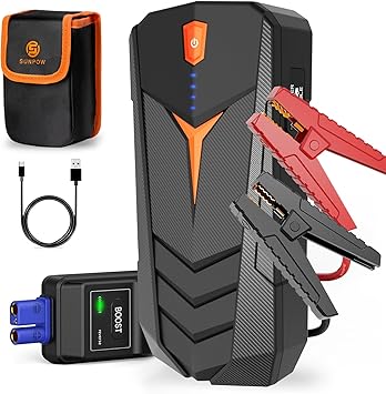 Jump Starter, SUNPOW 1500A Peak Car Starter for Up to 8L Gas or 6.0L Diesel Engine, 12V Auto Lithium Battery Booster for Cars, Trucks, SUV, Portable Power Pack Jump Box with LED Light