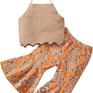 YOKJZJD Infant Toddler Baby Girl Outfits Knitted Sleeveless T-Shirt Vest Crop Tops Bell Bottom Pants Set Summer Clothes