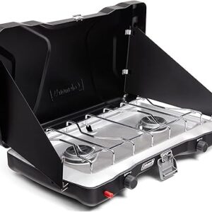 Coleman Triton+ 2-Burner Propane Camping Stove with InstaStart Ignition, Portable Camping Cooktop with 2 Adjustable Burners & Wind Guards, 22,000 BTUs of Power for Camping, Tailgating, Grilling Coleman Triton+ 2-Burner Propane Camping Stove with InstaStart Ignition, Portable Camping Cooktop with 2 Adjustable Burners & Wind Guards, 22,000 BTUs of Power for Camping, Tailgating, Grilling