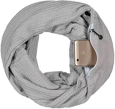 Warmin-Up Infinity Scarf for Women - Travel Scarf with Hidden Pocket - Women Infinity Scarves for All Seasons