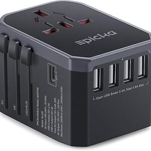 EPICKA Universal Travel Adapter, European Travel Plug Adapter (Not a Voltage Converter) – International Power Adapter Worldwide Charger with USB-C & 4 USB-A Ports, Travel Essentials (TA-105, Grey) EPICKA Universal Travel Adapter, European Travel Plug Adapter (Not a Voltage Converter) – International Power Adapter Worldwide Charger with USB-C & 4 USB-A Ports, Travel Essentials (TA-105, Grey)