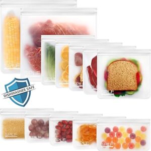 SPLF 12 Pack Dishwasher Safe Reusable Food Storage Bags (5 Sandwich 5 Snack 2 Gallon), BPA Free Freezer Bags Leakproof Silicone and Plastic Free Lunch Bags Fridge Organization SPLF 12 Pack Dishwasher Safe Reusable Food Storage Bags (5 Sandwich 5 Snack 2 Gallon), BPA Free Freezer Bags Leakproof Silicone and Plastic Free Lunch Bags Fridge Organization