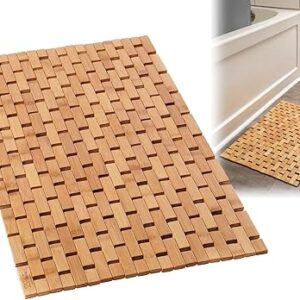 Bamboo Bath Mat for Bathroom – [24 x 16 x 0.4 Inches] Foldable Wooden Bathmat – Sauna Spa Tub Steps and Floor Accessories