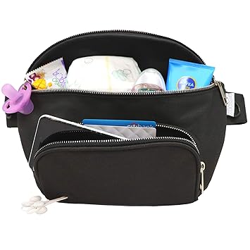 Suessie Fanny Pack Diaper Bag - with Baby Changing Pad & Waterproof Wipes Pocket - Stroller Organizer Black