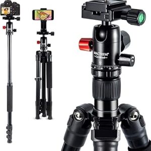 MACTREM Professional Camera Tripod with Phone Mount, 62″ DSLR Tripod for Travel, Super Lightweight and Reliable Stability, Ball Head Tripod Detachable Monopod with Carry Bag ( Black) MACTREM Professional Camera Tripod with Phone Mount, 62″ DSLR Tripod for Travel, Super Lightweight and Reliable Stability, Ball Head Tripod Detachable Monopod with Carry Bag ( Black)
