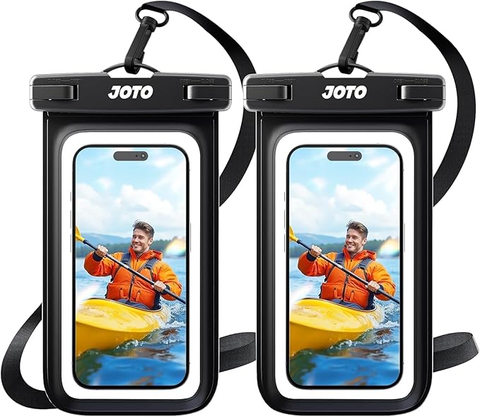 JOTO 2 Pack Waterproof Phone Pouch Case Up to 7", IPX8 Underwater Phone Case Cellphone Dry Bag for iPhone 16 15 14 13 12 Pro Max Xs Max XR X 8 7 6S Plus SE/Galaxy S24 S23 S22 S21 -Black