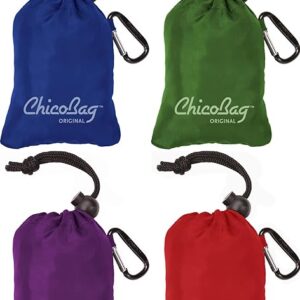 ChicoBag Original Reusable Grocery Bag with Attached Pouch and Carabiner Clip, Variety 4 Pack – Blue, Green, Purple, and Red ChicoBag Original Reusable Grocery Bag with Attached Pouch and Carabiner Clip, Variety 4 Pack – Blue, Green, Purple, and Red