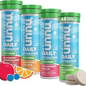 Nuun Vitamins Electrolyte Tablets with Vitamin D, C, E, A, & B6, Folic Acid, Magnesium & 4 Other Essential Electrolytes, Gluten Free & Vegan, Mixed Fruit, 4 Pack (48 Servings Total) Nuun Vitamins Electrolyte Tablets with Vitamin D, C, E, A, & B6, Folic Acid, Magnesium & 4 Other Essential Electrolytes, Gluten Free & Vegan, Mixed Fruit, 4 Pack (48 Servings Total)