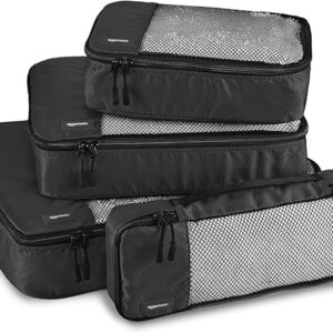 Amazon Basics Lightweight Packing Cubes Travel Organizer Set with Double Zipper, Mesh Top, Small, Medium, Large, Slim, Black, 4 Piece Amazon Basics Lightweight Packing Cubes Travel Organizer Set with Double Zipper, Mesh Top, Small, Medium, Large, Slim, Black, 4 Piece