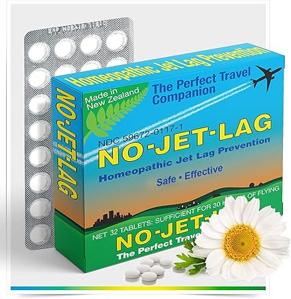 Miers Laboratories No Jet Lag Homeopathic Jet Lag Remedy (1 Pack, 32 Chewable Tablets), Travel Must Have, Flight Essential for Jet Lag Relief, Plant-Based.