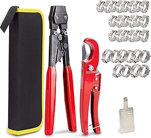 KOTTO Ratchet PEX Crimping Clamp Cinch Tool & Pipe Hose Cutter Meets ASTM 2098 & Stainless Steel Pipe Clamps, Pipe Fitting Tool Kit Sizes 3/8″ to 1″ – 20 pcs 1/2″, 10 pcs 3/4″ Clamps With Storage Bag KOTTO Ratchet PEX Crimping Clamp Cinch Tool & Pipe Hose Cutter Meets ASTM 2098 & Stainless Steel Pipe Clamps, Pipe Fitting Tool Kit Sizes 3/8″ to 1″ – 20 pcs 1/2″, 10 pcs 3/4″ Clamps With Storage Bag