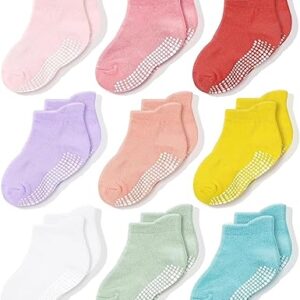 CozyWay Baby & Toddler Socks with Grippers Non Slip Ankle Grip Socks For Boys and Girls Babies – Comfy Soft Cotton – 9 Pack