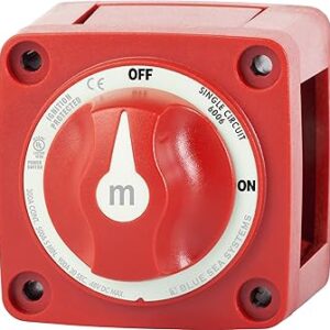 Blue Sea Systems m-Series Mini On-Off Battery Switch with Knob- Red, 2-7/8″ x 2-7/8″ (6006) Blue Sea Systems m-Series Mini On-Off Battery Switch with Knob- Red, 2-7/8″ x 2-7/8″ (6006)