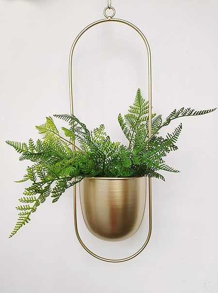 Boho Gold Metal Plant Hanger,Metal Wall and Ceiling Hanging Planter, Modern Planter, Mid Century Flower Pot Plant Holder, Minimalist Planter for Indoor Outdoor Home Decor