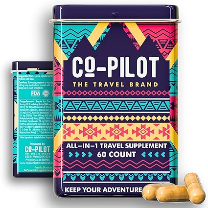 Travel Vitamin Supplement for Flight and Daily, Jet Lag, Energy, Immune, Digestion Support, Promote Calmness with Ashwagandha, Rhodiola, Chia & D3 for Better Sleep & Mood | Vegan, 60 Count