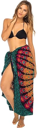 Back From Bali Womens Sarong Beach Swimsuit Bikini Cover up Wrap Peacock & Clip