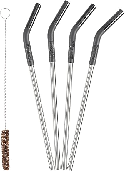 Klean Kanteen 5 Piece Stainless Steel Straw Set with Safe Silicone Flex Tip and Cleaning Brush