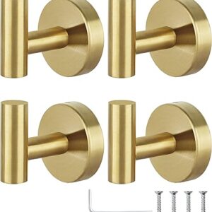 Towel Hooks Bathroom Coat Hook Robe Hook Stainless Steel Heavy Duty Door Hanger Towel Robe Clothes Cabinet Closet Sponges Wall Hook for Bathroom Bedroom Kitchen Hotel Pool 4 Packs (Gold) Towel Hooks Bathroom Coat Hook Robe Hook Stainless Steel Heavy Duty Door Hanger Towel Robe Clothes Cabinet Closet Sponges Wall Hook for Bathroom Bedroom Kitchen Hotel Pool 4 Packs (Gold)