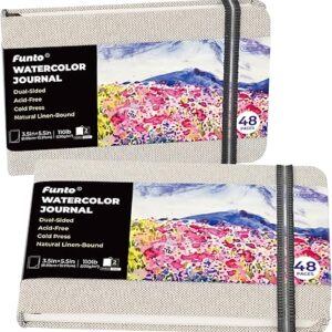 Funto Watercolor Journal, 3.5×5.5, 2 Pack, 24 Sheets Each, Cold-Pressed with Inner Pocket, 110lb/230gsm, Suitable for Techniques and Mixed Media