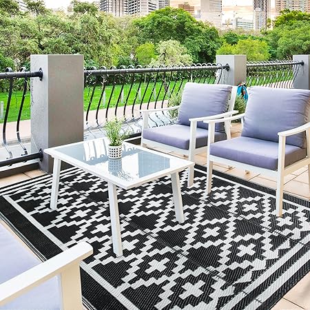 Yincimar Reversible Outdoor Rugs 4' x 6' Plastic Straw Patio Rug Waterproof RV Camping Portable Indoor Area for Beach Picnic Deck Balcony Decor