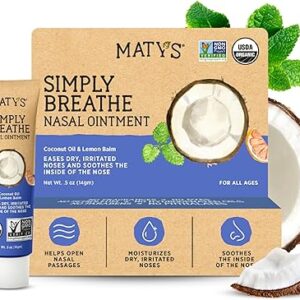 Matys Simply Breathe Nasal Ointment ? Dry Nose Relief ? Soothes Sore Noses from Air Travel, Dry Climates, CPAP Use & More ?Natural Saline Alternative for Adults & Kids ? 0.5 oz